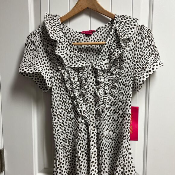 NWT Flower Wonder Sunny Leigh Brown Polka Dot Short Sleeve Button Down Shirt - Picture 1 of 6